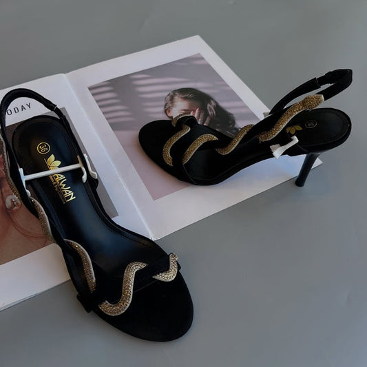 Snake-Shaped Rhinestone High-Heeled Sandals