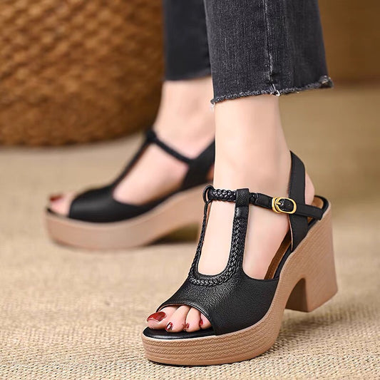 Fashion Woven High Heeled Thick Bottom Sandals