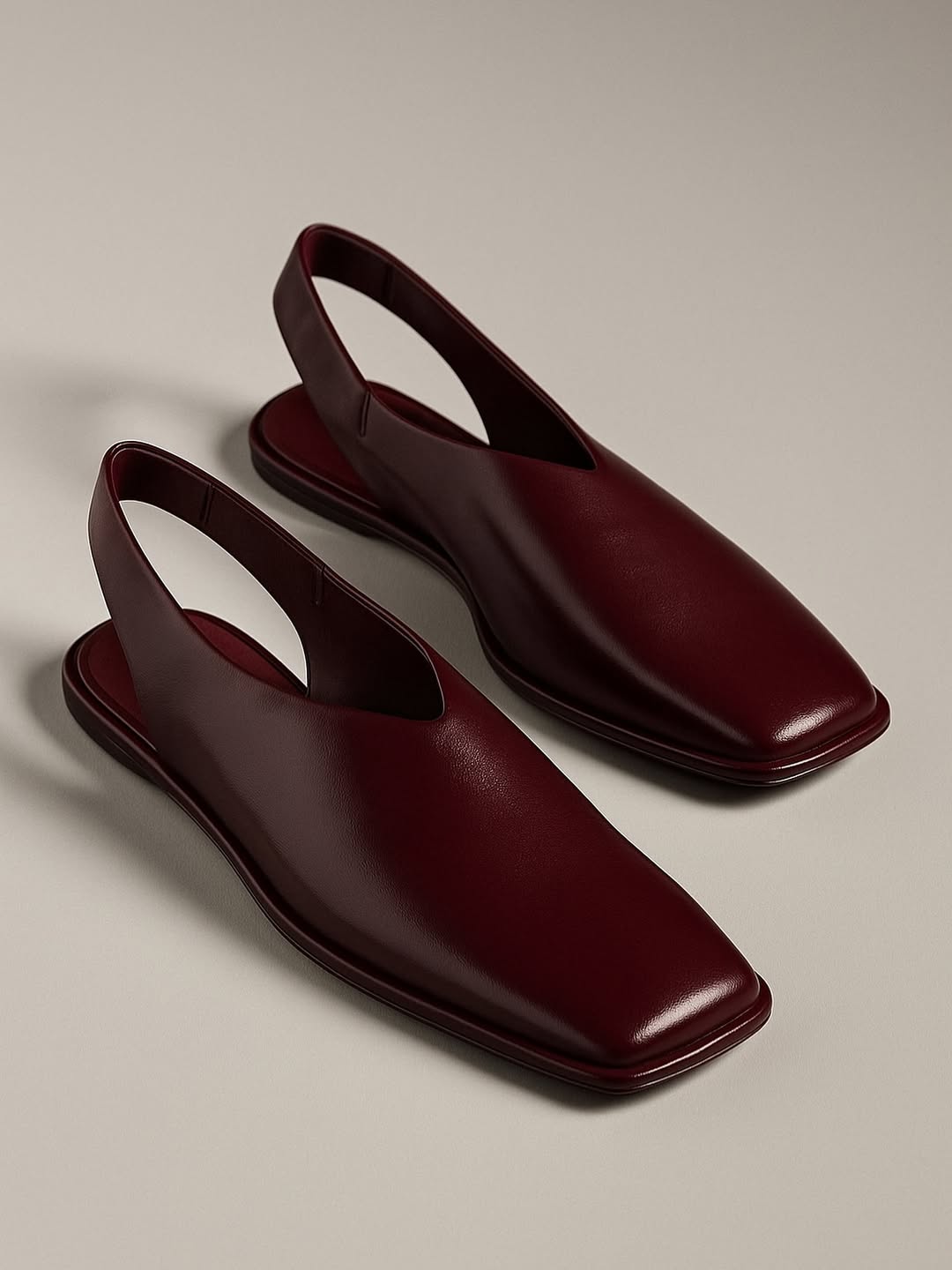 Square-toe Leather Flat Sandals