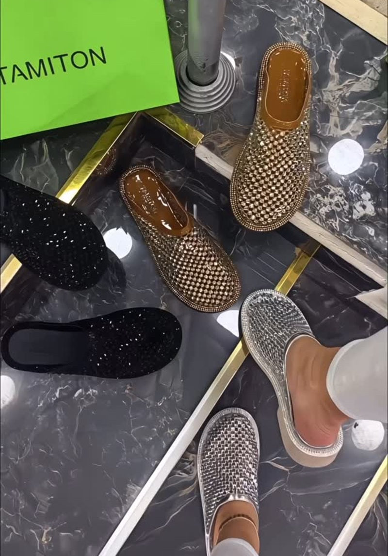 2025 Mesh Rhinestone Flat Slippers