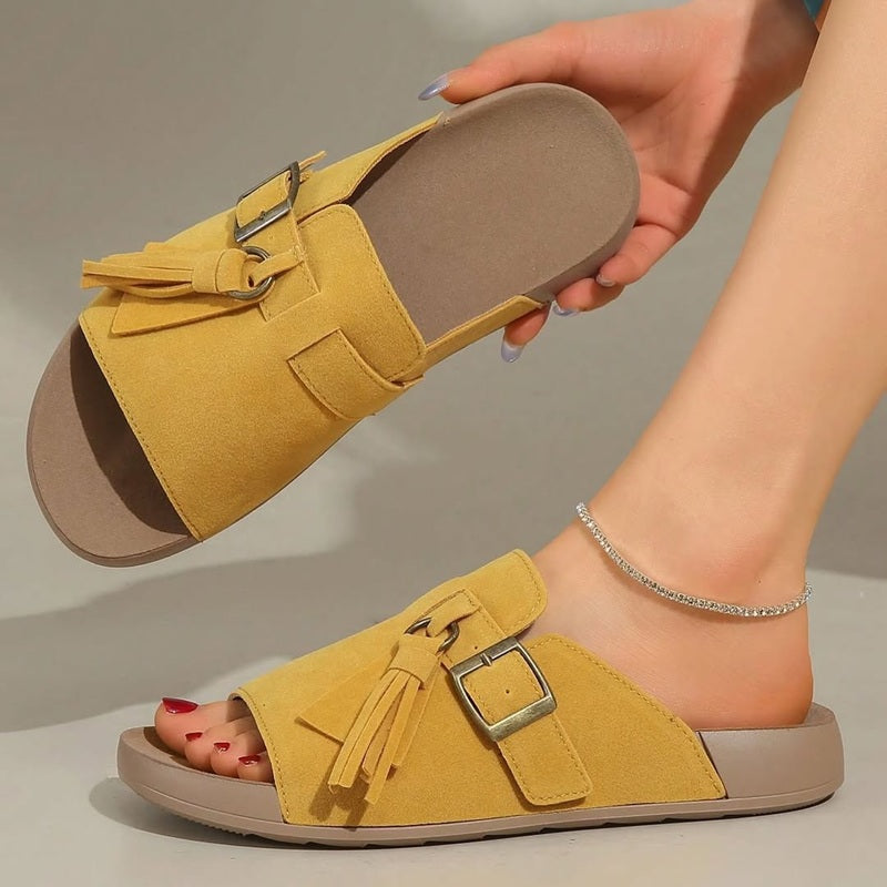 Fringed Open-Toe Cork Insole Sandals