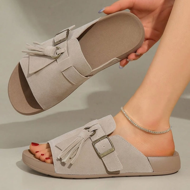 Fringed Open-Toe Cork Insole Sandals