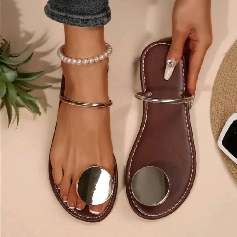 French Sequin-Toe Flat Sandals