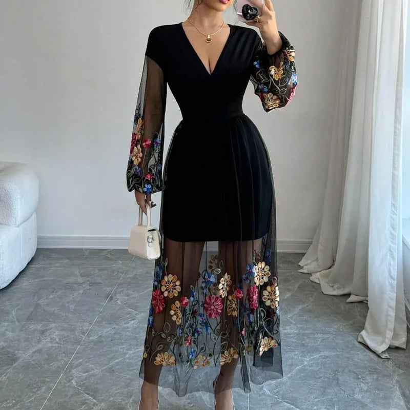 Flowers Embroidery Gauze Dress