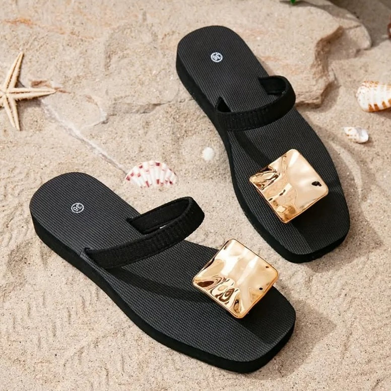 Metallic Square Clip Toe Sandals
