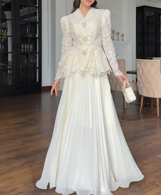 Lace Pleated Two-Piece Dress