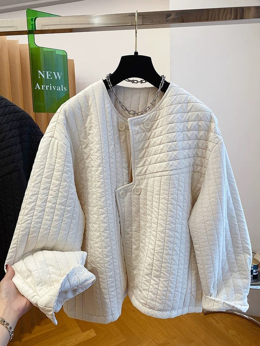 Round Neck Irregular Placket Quilted Coat