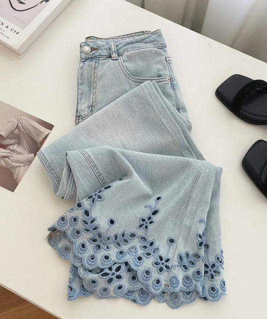 Jeans With Openwork Embroidery On The Cuffs