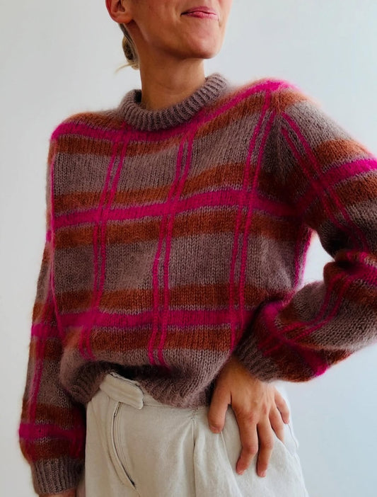 Block Plaid Knit Sweater