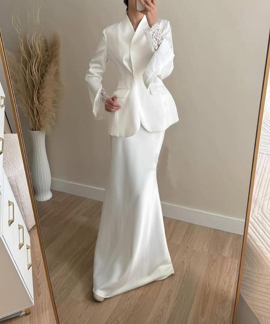 Fashion Satin Blazer And Pencil Skirt Set
