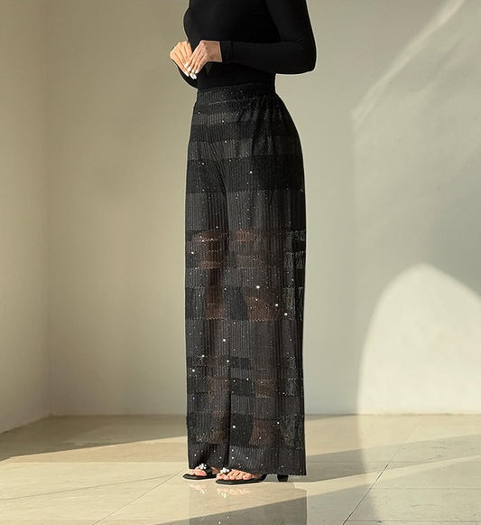 Black Cutout Shiny Loose Trousers