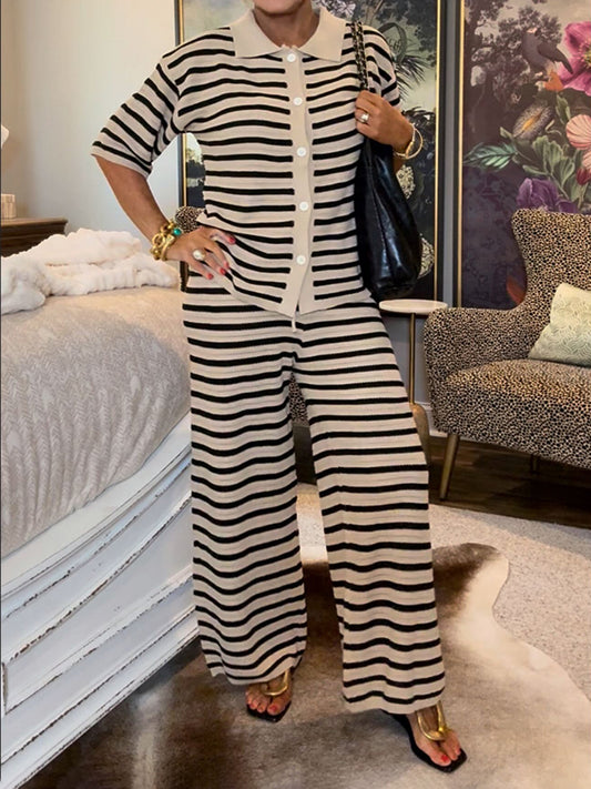 Casual Stripe Knitted Two Pieces Set