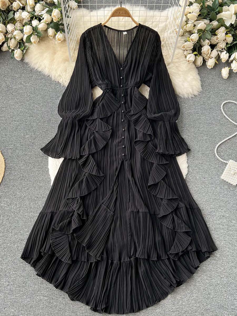 Chiffon Ruffled V-Neck Dress