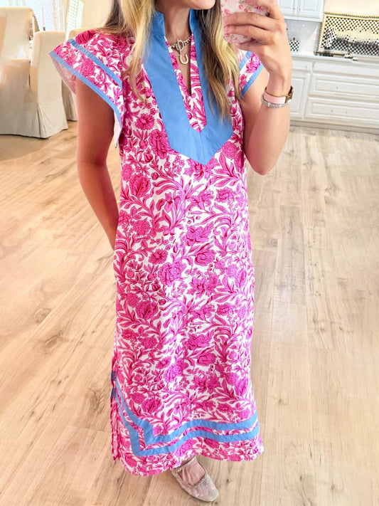 Printed Short Flutter Sleeve Maxi Dress