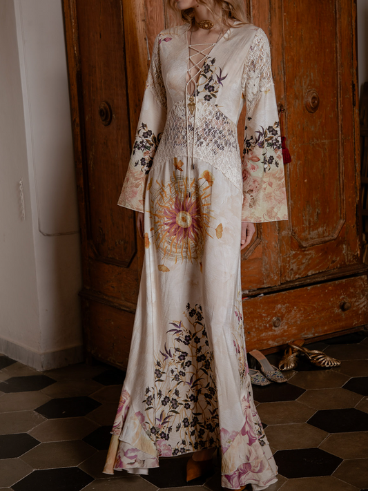 Deep V Printed Maxi Dress