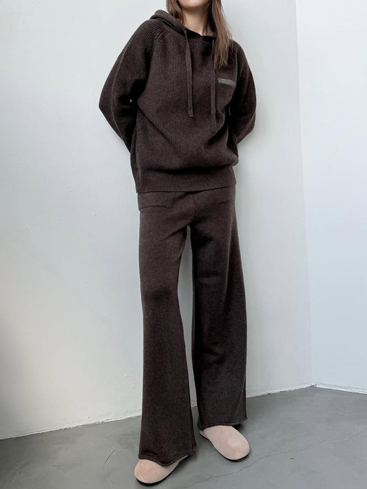 Hooded Collar Knitted Sweater Two Pieces Set