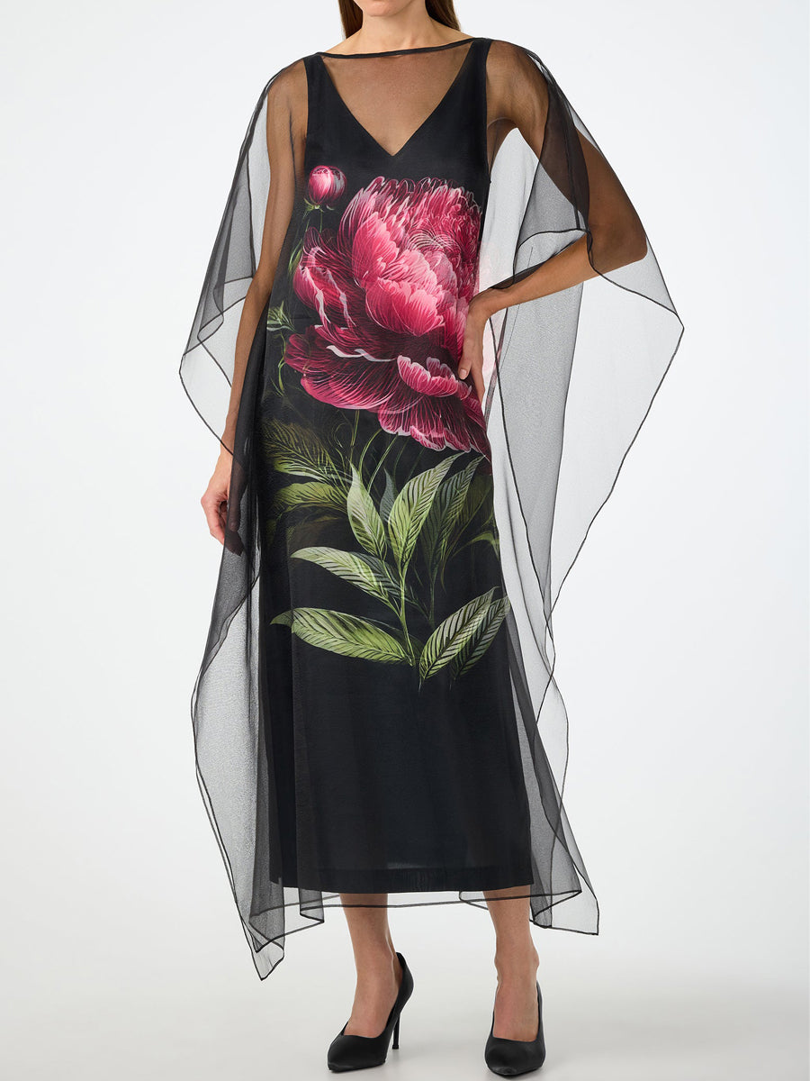 Floral Print See-through Maxi Dress