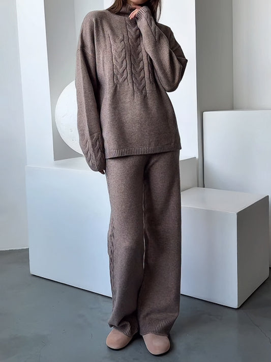 Loose Turtleneck Knit Sweater Suit