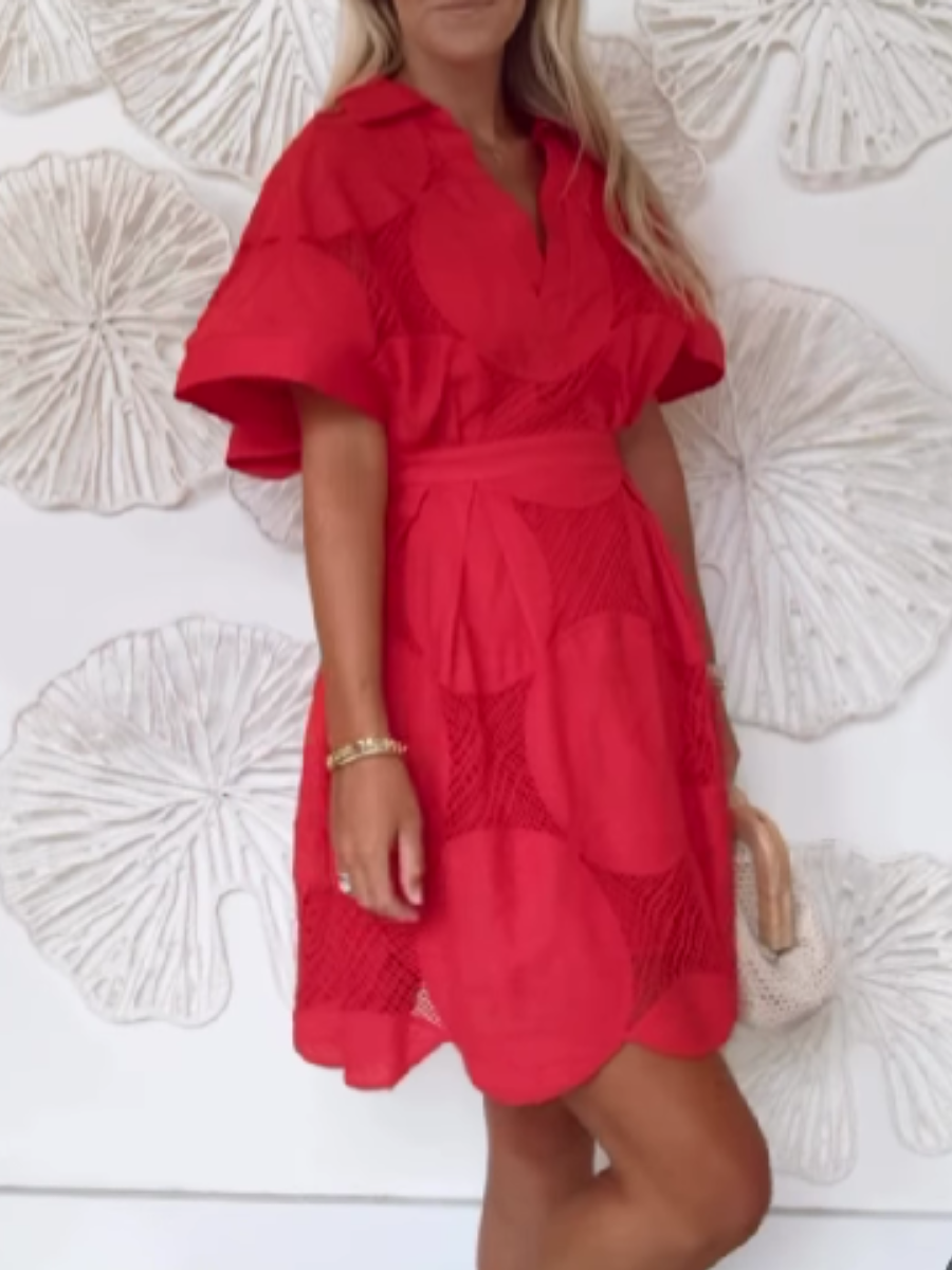 Solid V-neck Mini Dress