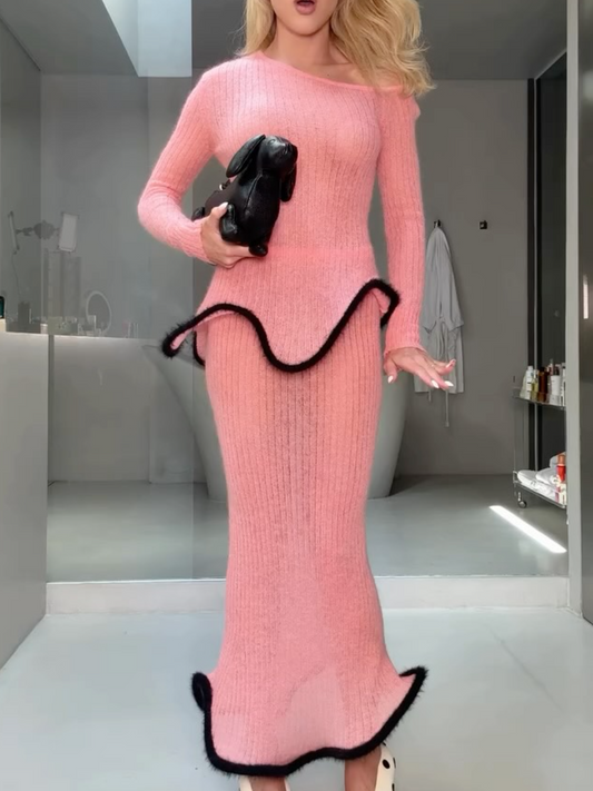 Solid Color Knitted Suit