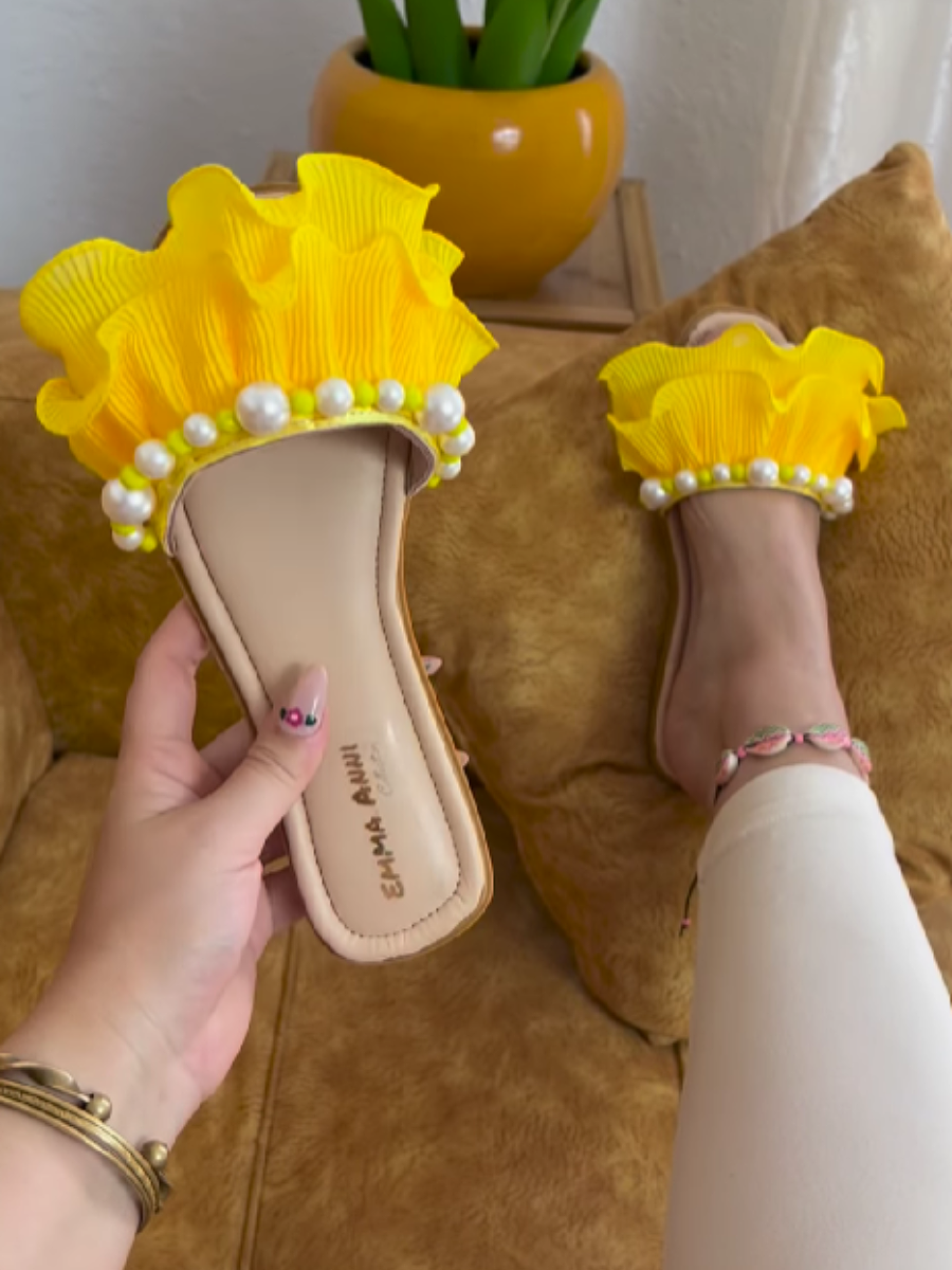 Pearl-Embellished Flat Sandals