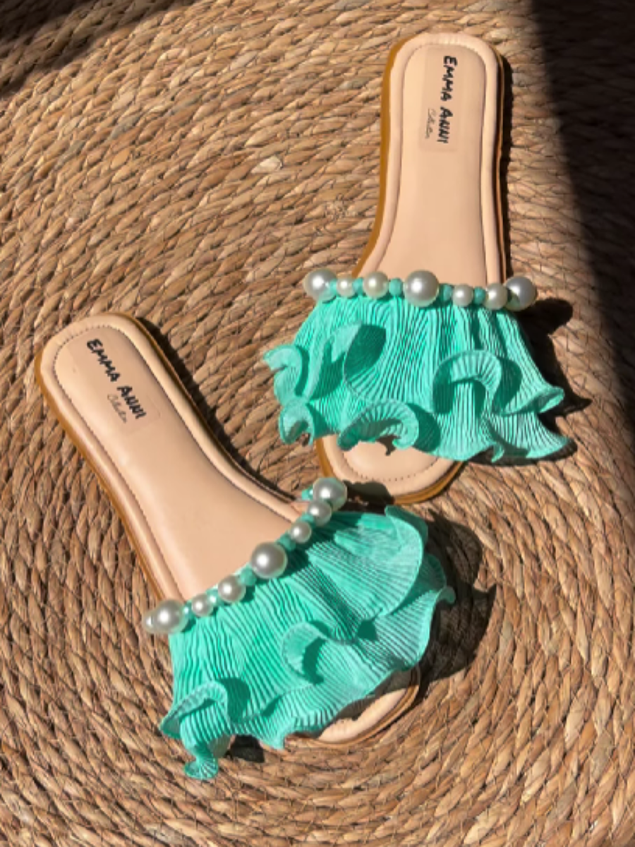 Pearl-Embellished Flat Sandals