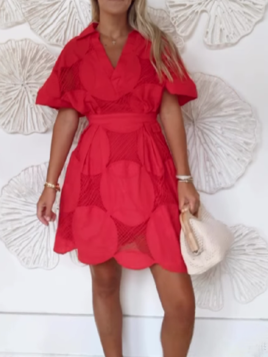 Solid V-neck Mini Dress
