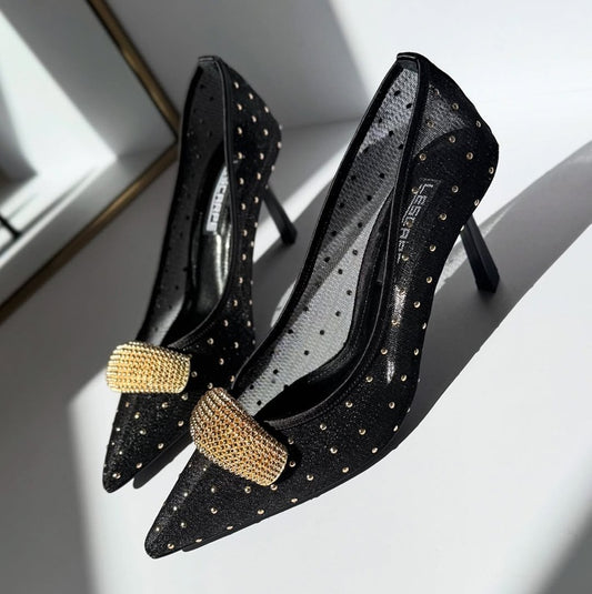 Lace Rhinestone Pumps