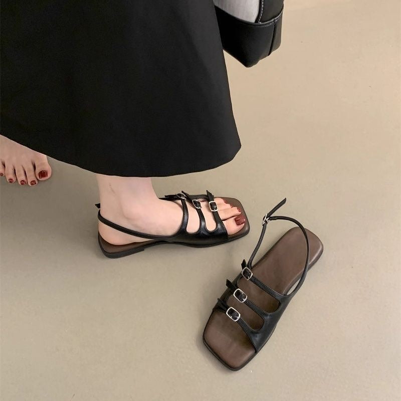 Square Toe Open-Toe Flat Sandals