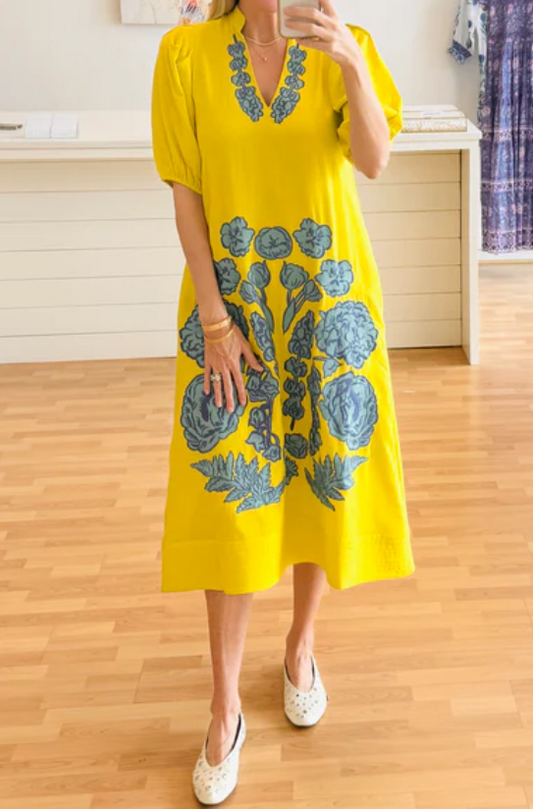 The Bright Lemon Yellow Printed Dress
