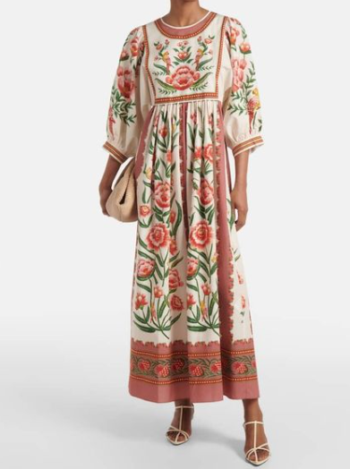 Reddish Brown Floral Midi Dress