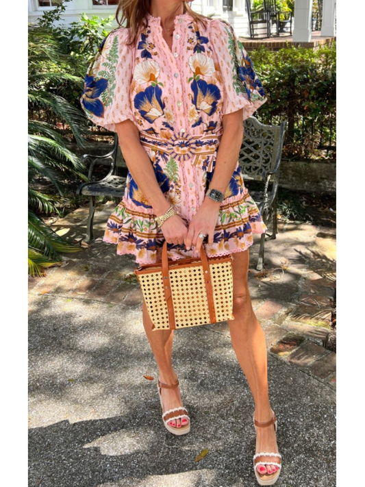 Adorable Pink Floral Puff Sleeve Dress