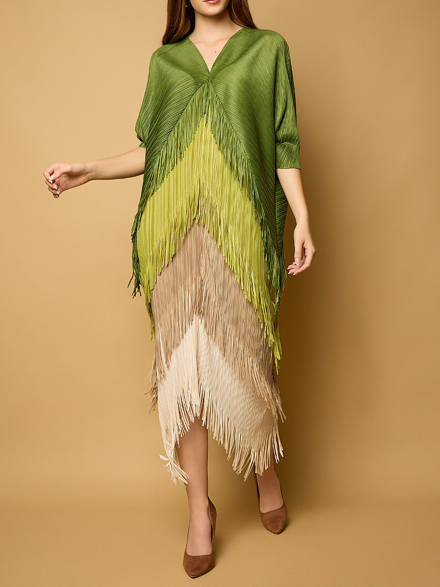 Fold Tassel Gradient Dress