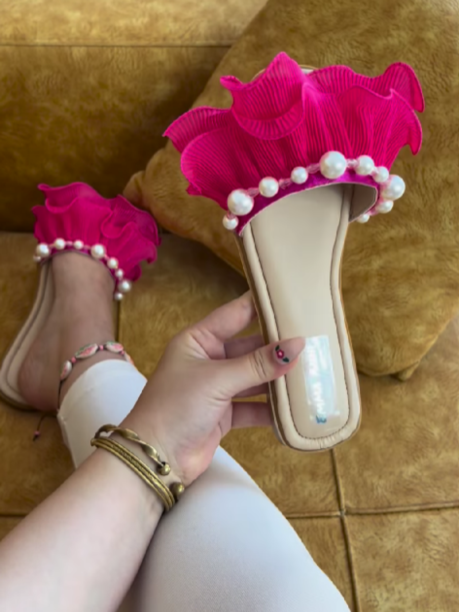 Pearl-Embellished Flat Sandals