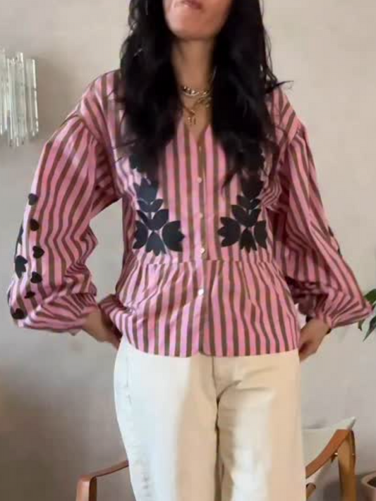Striped Print Shirt Top