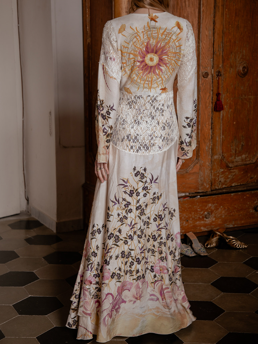 Deep V Printed Maxi Dress