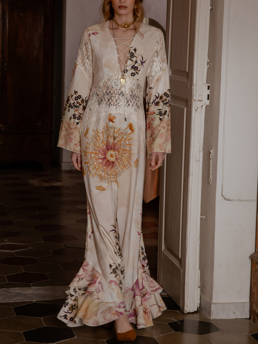 Deep V Printed Maxi Dress